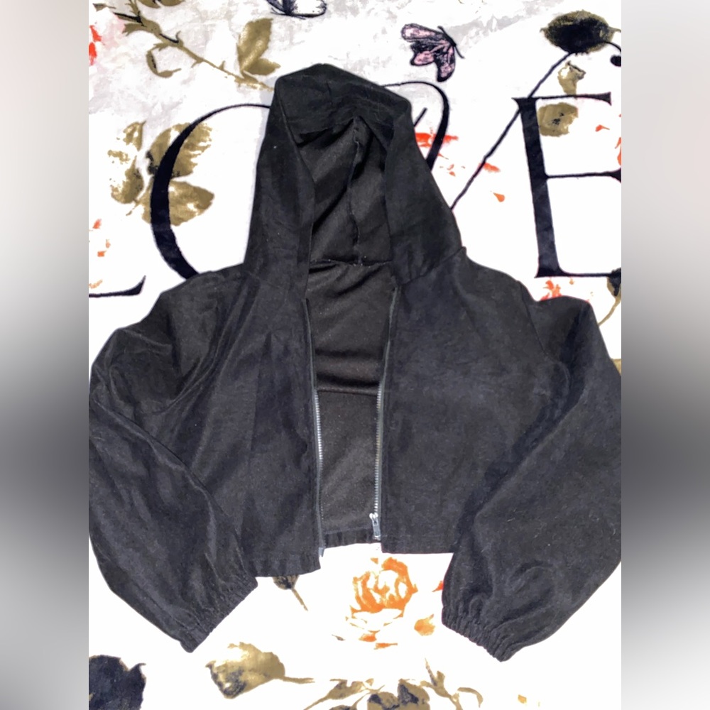 Black cropped, zip up jacket